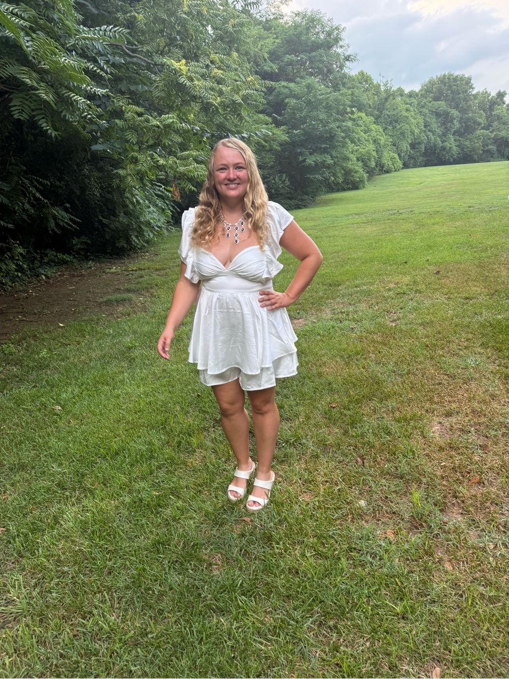 Women's White Ruffle Wrap Romper